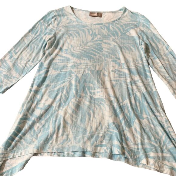 Chico's Blouse Sz 0 (Small) Aqua Blue Floral Tunic Soft Asymmetrical Beachy - Picture 2 of 15